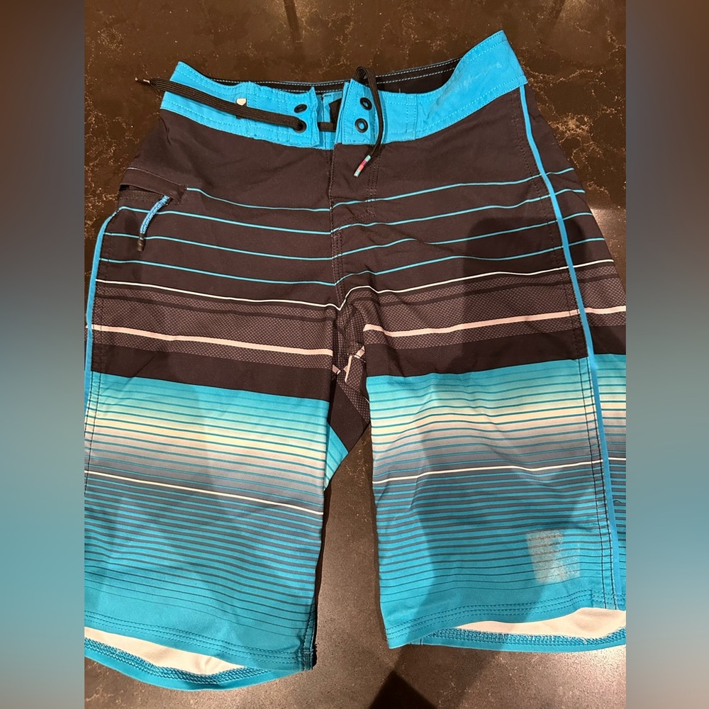 QUIKSILVER Boys Size 23 Blue Black & White Swim Trunks